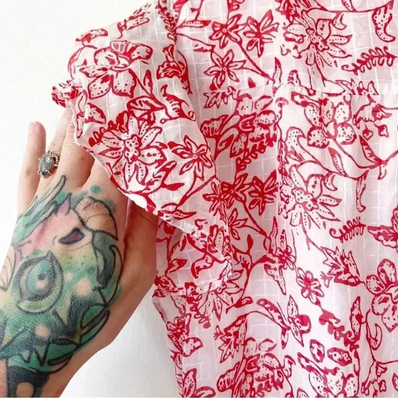 Parker Red and White Floral Exie Blouse Short Sleeve XL - Picture 7 of 11